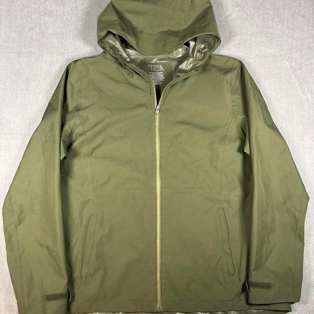 Time and Tru Womens XL Rain Jacket Olive Branch Green Hooded Full Zip TTOL08312